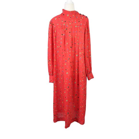 Vintage 70s Ma Mere Red Abstract Dot Print Loose Flowy Midi Dress 8 - Picture 1 of 7